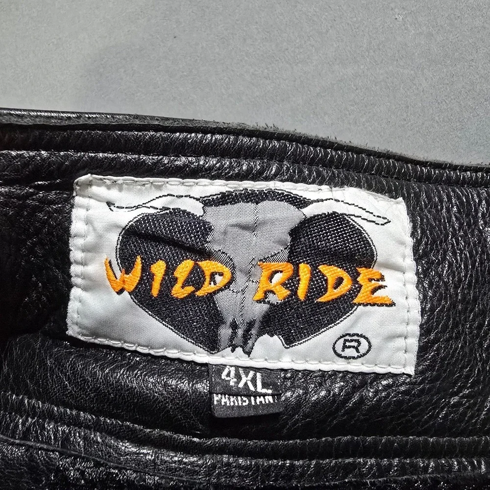Wild Ride Leather Motorcycle Chaps Mens 4XL Black Adjustable Belted Biker Gear